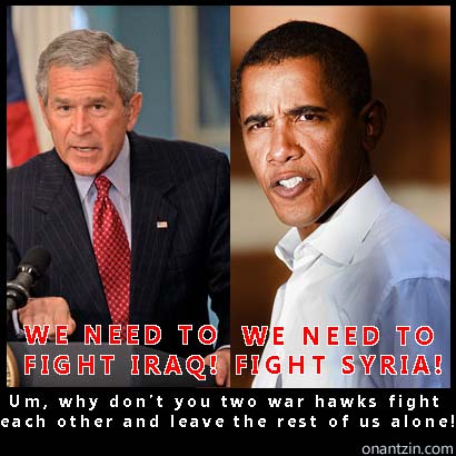 Meme - Obama and Bush war hawks on Syria and Iraq